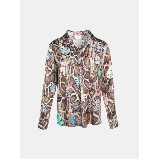 Mucho Gusto Zijden blouse blouse livorno beige met slangenprint en kleurrijke broches - Image 3