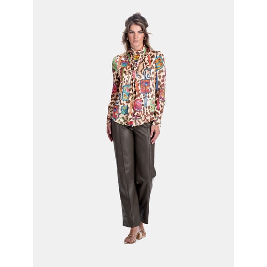 Mucho Gusto Blouse vinci met panterprint en kunstzinnige gedrukte tasjes - Image 2
