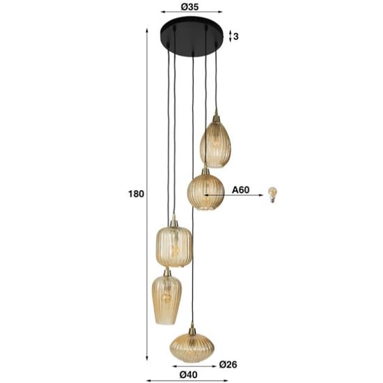 Hoyz hanglamp 5l v-shape pattern getrapt amberkleurig glas - Image 3
