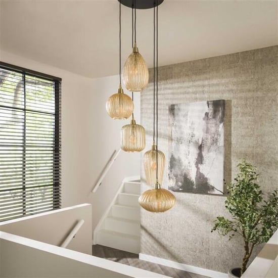 Hoyz hanglamp 5l v-shape pattern getrapt amberkleurig glas - Image 4