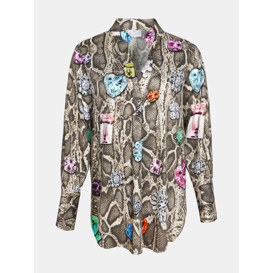 Mucho Gusto Blouse aachen in beige slangenprint met kleurrijke broches - Image 3