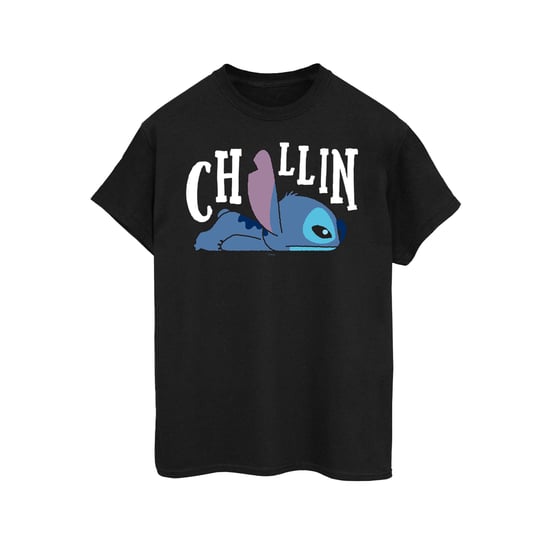 Disney Womens/Ladies Lilo And Stitch Chillin Cotton Boyfriend T-Shirt (Black) - Image 1