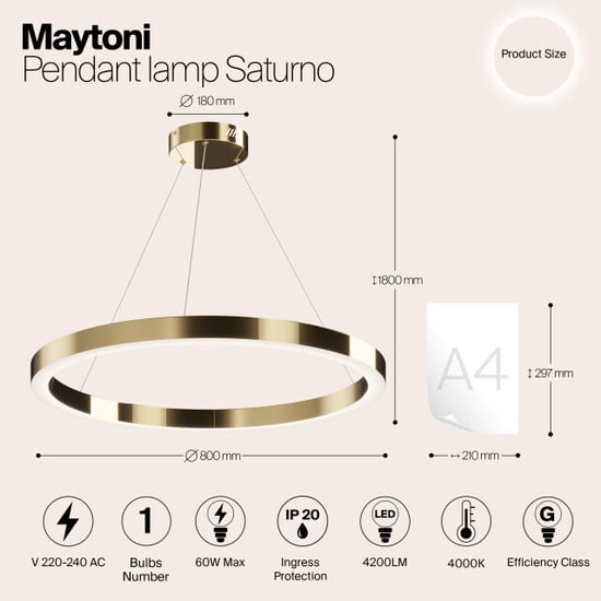 Maytoni hanglamp saturno messing Ø80 - Image 6