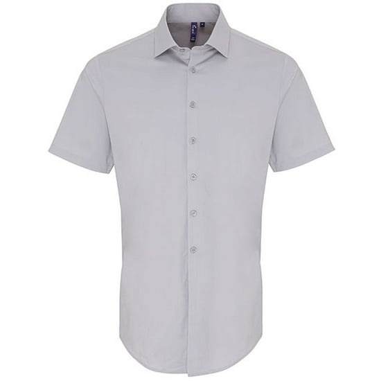 Premier Kortärmad skjorta i poplin och stretch för herrar (Silver) - Image 1