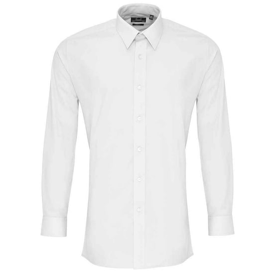Premier Mens Poplin Fitted Long-Sleeved Shirt (White) - Image 1