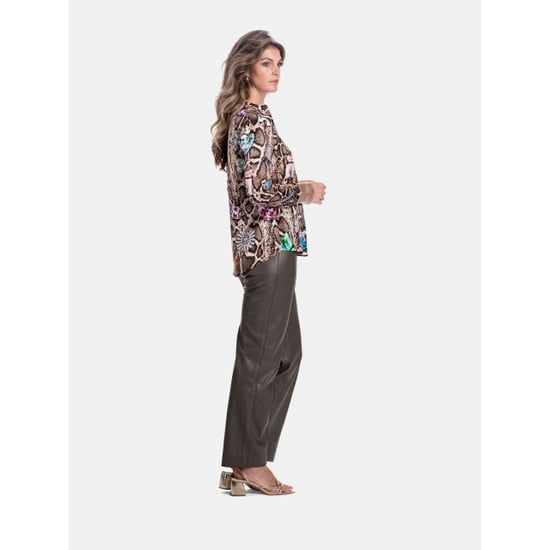Mucho Gusto Zijden blouse blouse monza beige met slangenprint en kleurrijke broches - Image 3