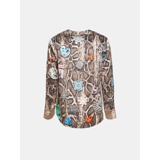 Mucho Gusto Zijden blouse blouse monza beige met slangenprint en kleurrijke broches - Image 6