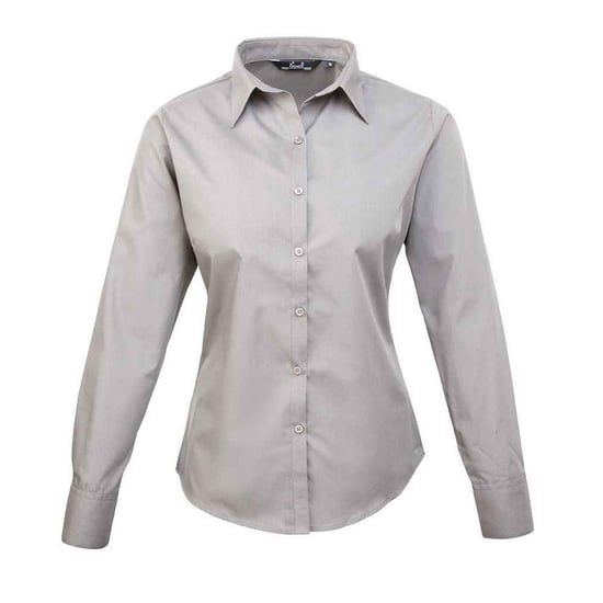 Premier Womens/Ladies Poplin Long-Sleeved Blouse (Silver) - Image 1