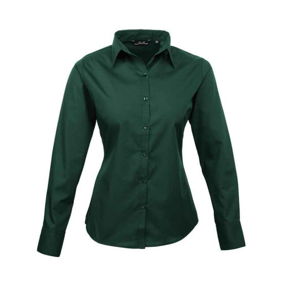 Premier Womens/Ladies Poplin Long-Sleeved Blouse (Bottle Green) - Image 1