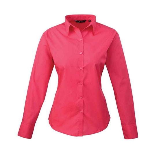Premier Womens/Ladies Poplin Long-Sleeved Blouse (Hot Pink) - Image 1