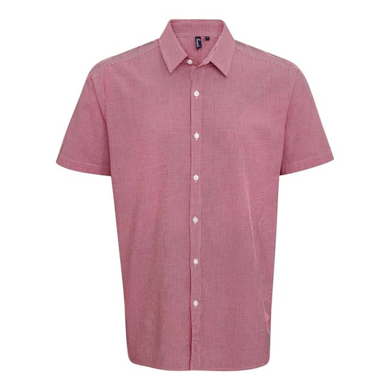Premier Heren micro gingham geruit katoenen overhemd met korte mouwen - Image 1