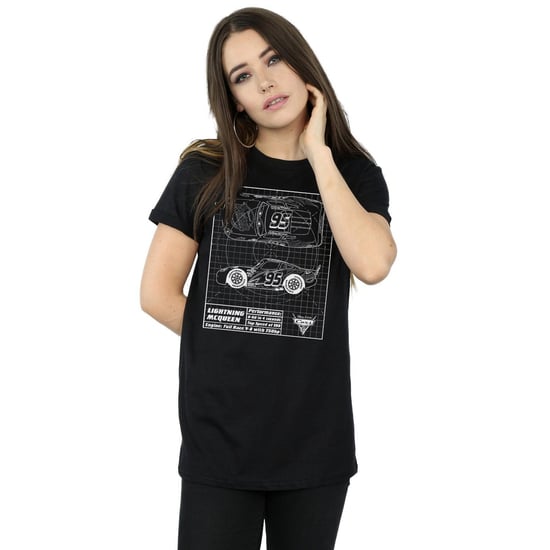 Disney Womens/Ladies Cars Lightning McQueen Blueprint Cotton Boyfriend T-Shirt (Black) - Image 2