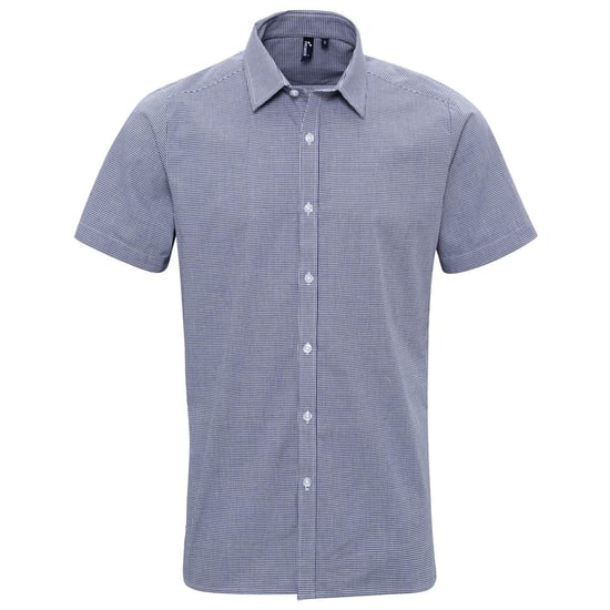 Premier Heren micro gingham geruit katoenen overhemd met korte mouwen - Image 1