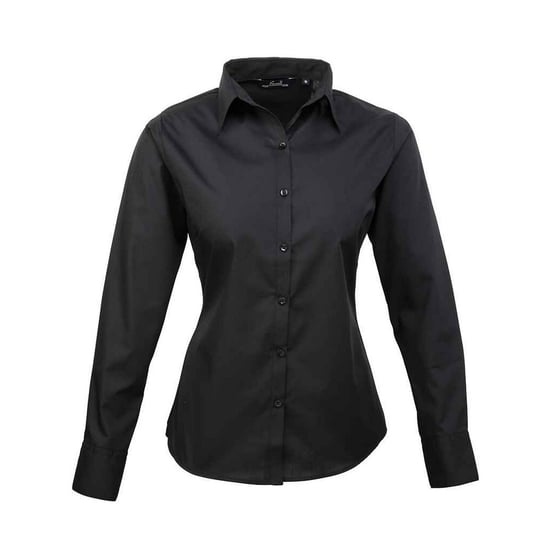 Premier Womens/Ladies Poplin Long-Sleeved Blouse (Black) - Image 1