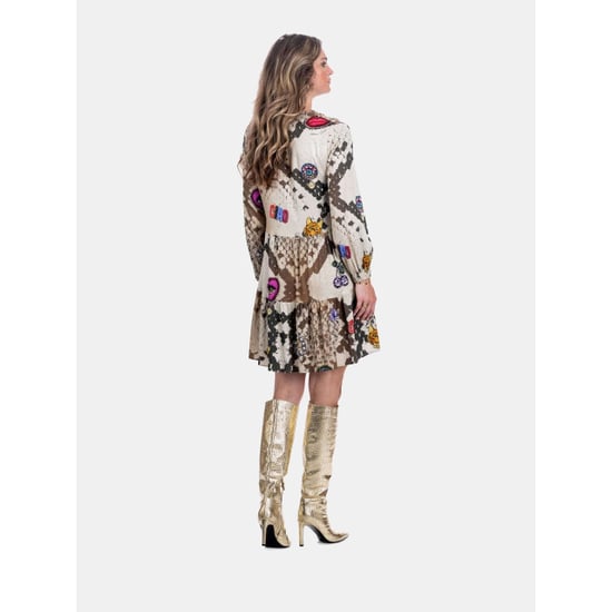 Mucho Gusto Viscose jurk san rafael met beige slangenprint en kunstzinnige gedrukte patches - Image 3