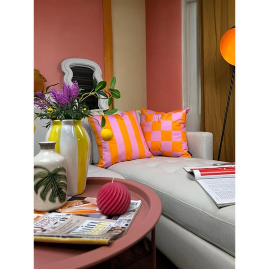 Gek op kussens! Sierkussen checker oranje/roze | 45 x 45 cm | katoen/polyester - Image 2