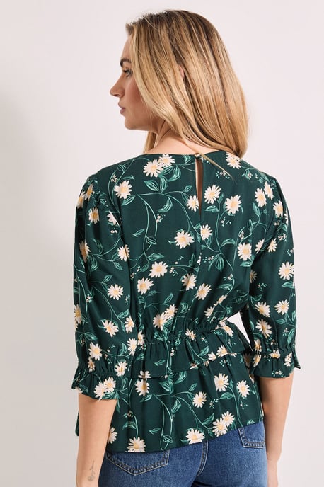 Frill Peplum Hem Printed Blouse - Image 3