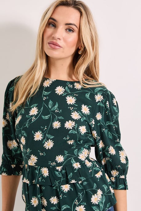 Frill Peplum Hem Printed Blouse - Image 4