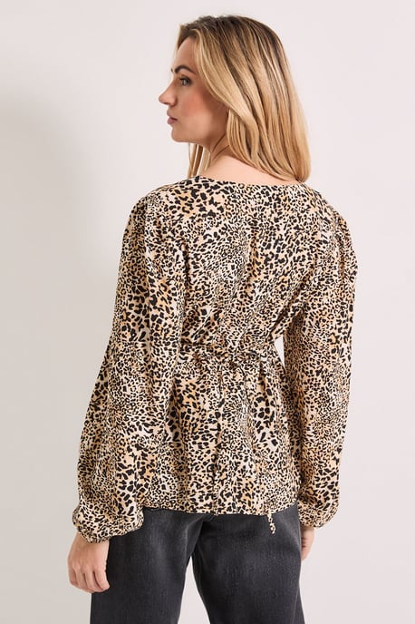 Animal Tie Front Long Sleeve Printed Blouse - Image 3