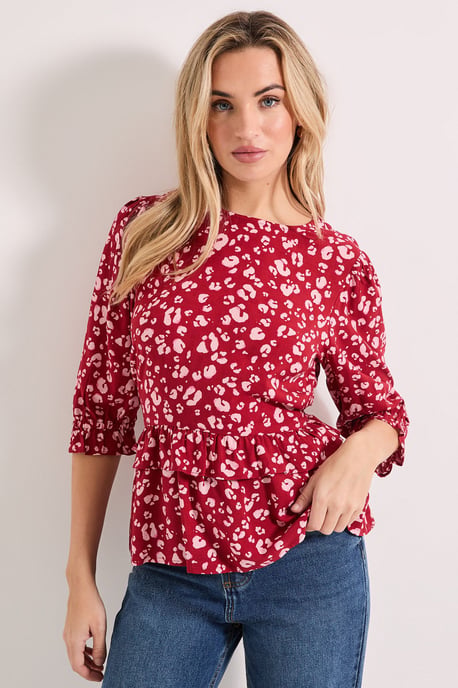 Frill Peplum Hem Printed Blouse - Image 1