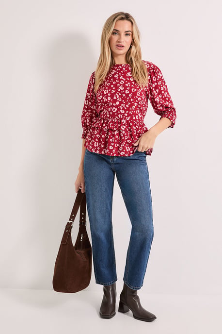 Frill Peplum Hem Printed Blouse - Image 2