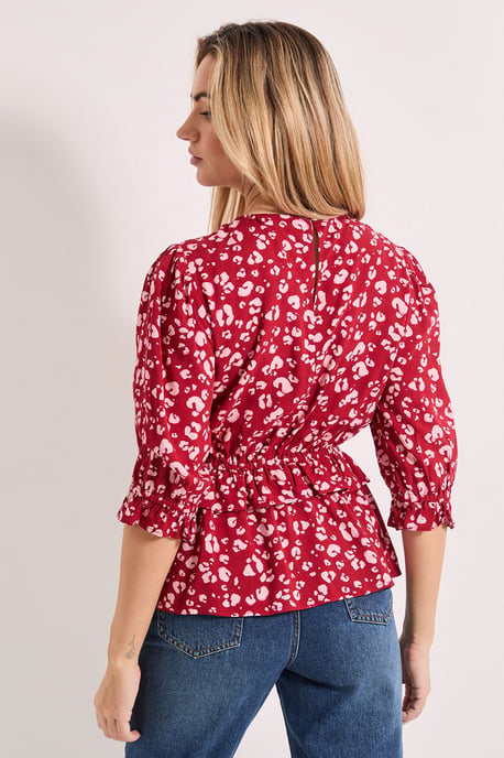 Frill Peplum Hem Printed Blouse - Image 3