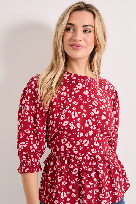 Frill Peplum Hem Printed Blouse - Image 4