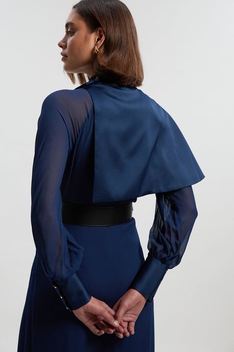 Military Sheer Cape Detail Woven Maxi Dress - Image 3