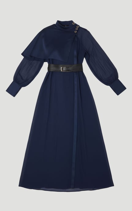 Military Sheer Cape Detail Woven Maxi Dress - Image 4