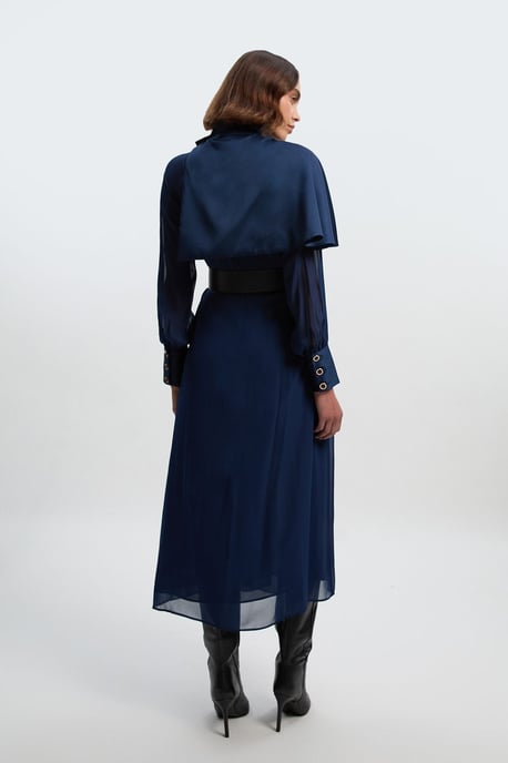 Military Sheer Cape Detail Woven Maxi Dress - Image 5