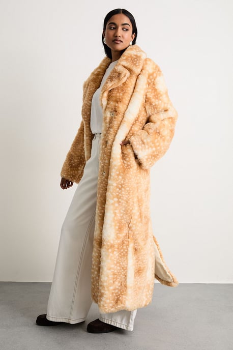 Premium Deer Jacquard Faux Fur Coat - Image 1