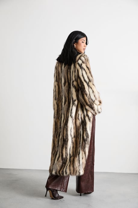 Premium Zig Zag Longline Faux Fur Coat - Image 3