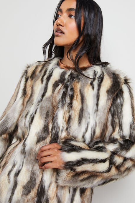 Premium Zig Zag Longline Faux Fur Coat - Image 5