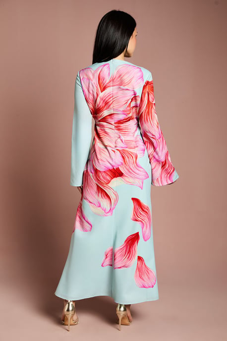 Petite Flare Sleeve High Neck Satin Maxi Dress - Image 3