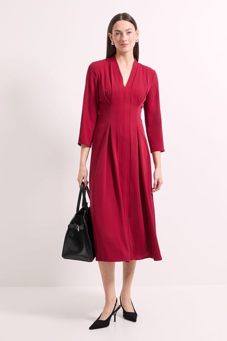 Panel And Pleat Detail Crepe Midi Dress - Image 1