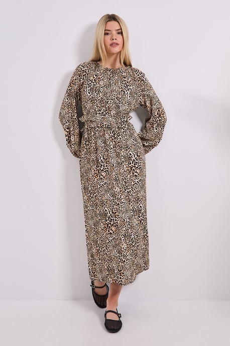 Animal Frill Waist Detail Blouson Sleeve Midi Dress - Image 1