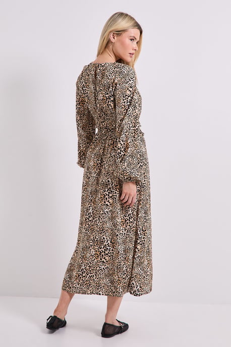 Animal Frill Waist Detail Blouson Sleeve Midi Dress - Image 3