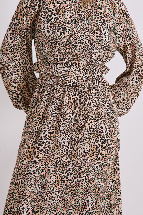 Animal Frill Waist Detail Blouson Sleeve Midi Dress - Image 4