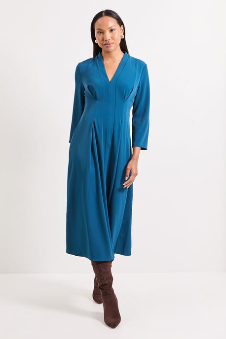 Panel And Pleat Detail Crepe Midi Dress - Image 1