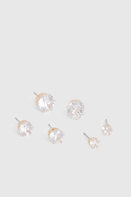 Gold 3 Pack Diamante Stud Earrings - Image 2