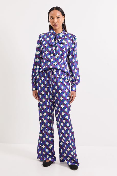 Printed Satin Elastic Waist Trousers - Image 1