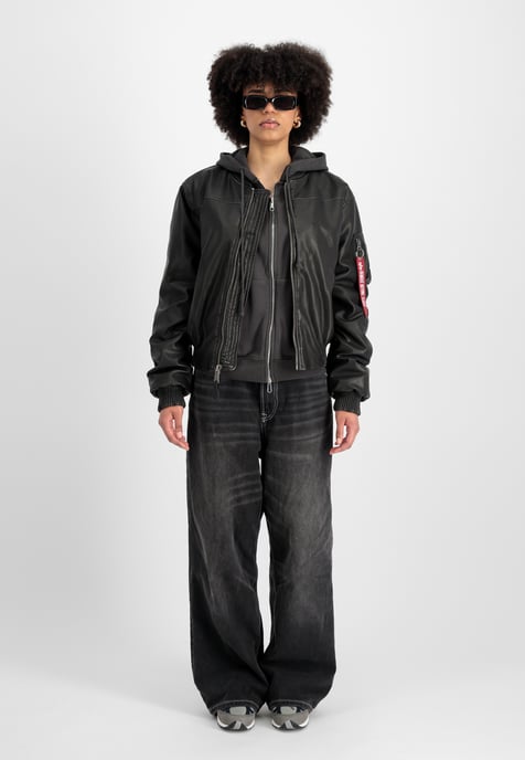 MA-1 Faux Leather Vintage Bomber Jacket Women - Image 2