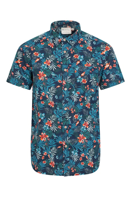 Tropical Printed Men's Short Sleeve Shirt 100% Cotton Chest Pocket Holiday Top Navy - Image 5