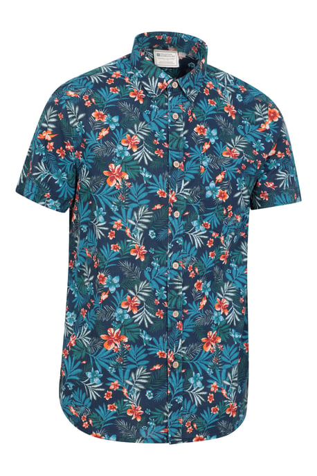 Tropical Printed Men's Short Sleeve Shirt 100% Cotton Chest Pocket Holiday Top Navy - Image 6