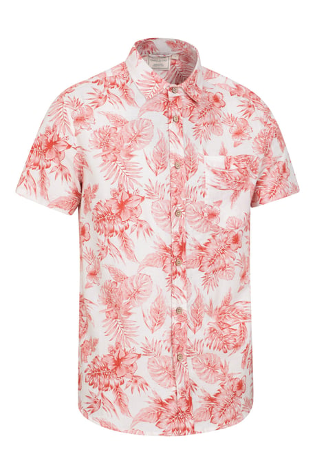 Tropical Printed Men's Short Sleeve Shirt 100% Cotton Chest Pocket Holiday Top Rust - Image 3