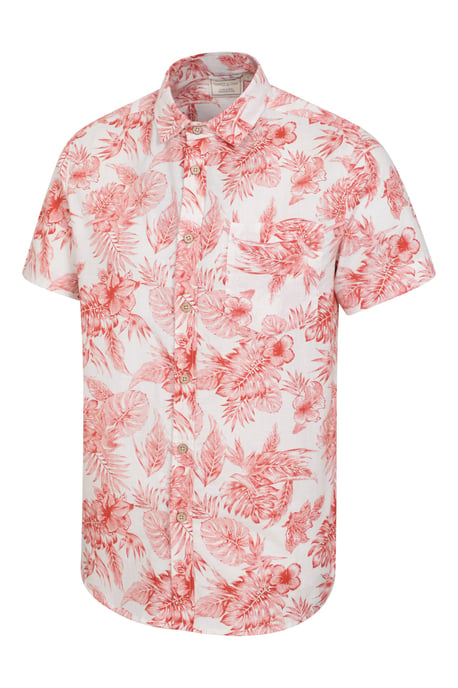 Tropical Printed Men's Short Sleeve Shirt 100% Cotton Chest Pocket Holiday Top Rust - Image 5