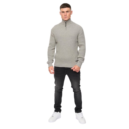 Crosshatch Havaline Stickad Quarter Zip Pullover för män (Grå marl) - Image 5