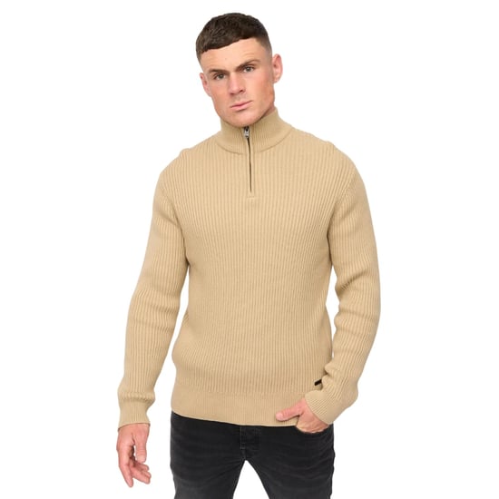 Crosshatch Havaline Stickad Quarter Zip Pullover för män (Sten) - Image 1