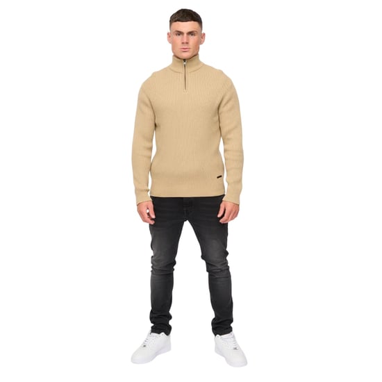 Crosshatch Havaline Stickad Quarter Zip Pullover för män (Sten) - Image 5