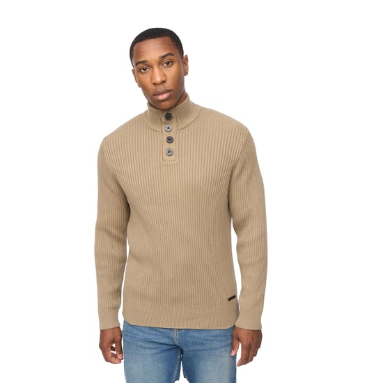 Crosshatch Heren Wellburys grof gebreide trui (Taupe) - Image 1